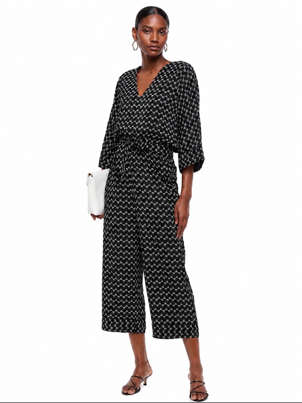 Joie Burgess Print Cropped Jumpsuit Black/Ivory Size Small Excellent Condition